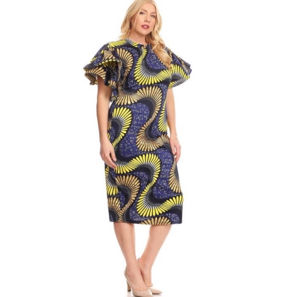 SOLID DASHIKI MIDI DRESS